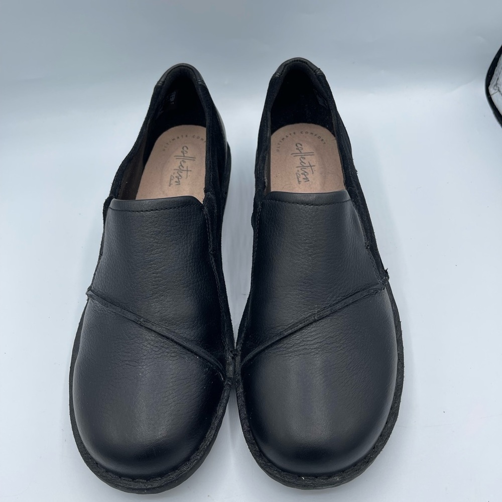 Clarks collection Black Leather &Suede Slip On Shoes Size 10W